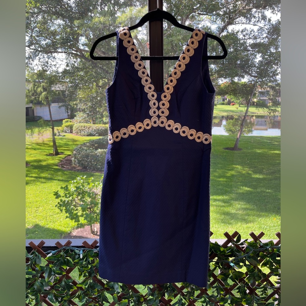 Lilly Pulitzer Esme Shift Navy & Gold Sleeveless Dress